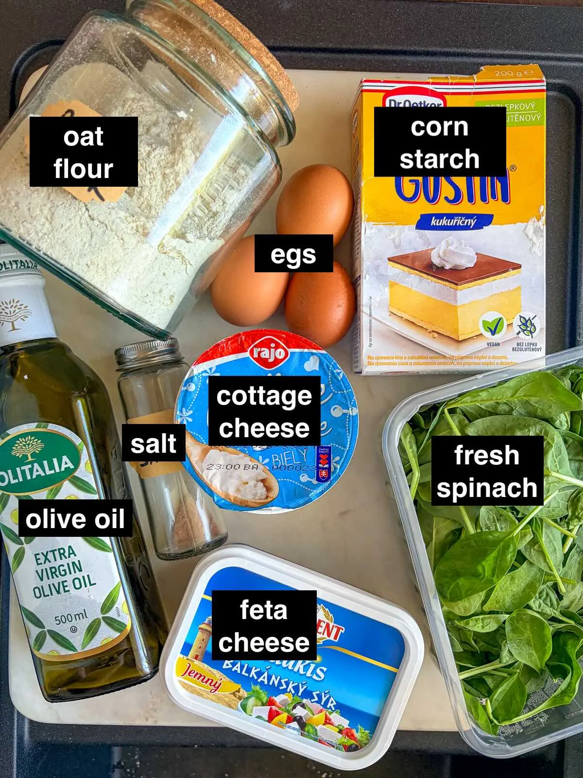 Ingredients for Gluten-free Balkan Spinach and Cheese Pie (Zeljanica)
